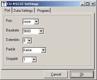 Programmeinstellungen Cu-RS232